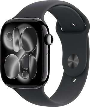 Apple Watch Series 11 GPS + Cellular 46mm Smartwatch with Jet Black Aluminium Case with Black Sport Band M/L. Sleep Score, Fitness Tracker, Health Monitoring, Always-On Display, Water Resistant