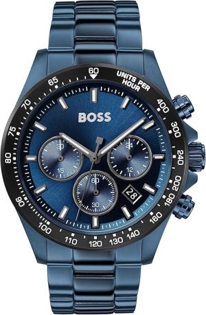 BOSS Men's 43 mm Chronograph Quartz Watch Hero Collection with Stainless Steel Bracelet Link or Mesh, Date Function, 3 Sub-Dials, 5ATM Water Resistant