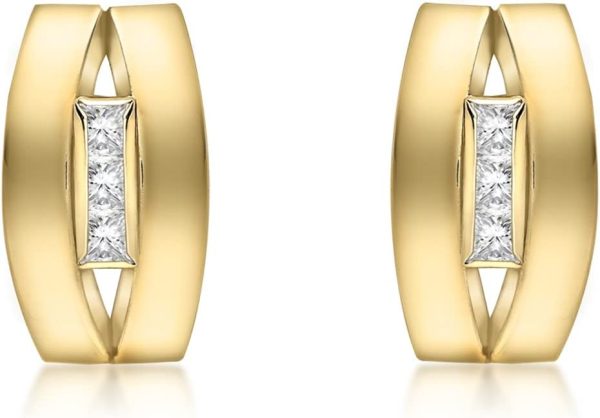 CARISSIMA Women's 9 ct Yellow Gold Cubic Zirconia Three Band Earrings