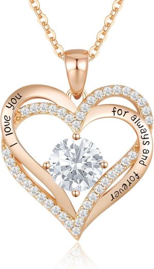 cde necklase CDE Necklaces for Women Birthstone Pendant, Sterling Silver Love Heart Rose Gold Jewellery Gifts for Mum Her Wife Girlfriend Anniversary Birthday Mothers Day