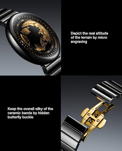 CIGA Design Mechanical Automatic Watch - Blue Planet U Series Wristwatch Round Stainless Steel/Titanium Sapphire Crystal for Men and Women with Fluororubber Strap