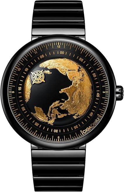 CIGA Design Mechanical Automatic Watch - Blue Planet U Series Wristwatch Round Stainless Steel/Titanium Sapphire Crystal for Men and Women with Fluororubber Strap