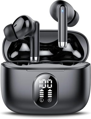 Wireless Earbuds, 2025 New Bluetooth 5.4 Headphones HiFi Stereo with 4 ENC Mic, 40H Mini Ear Buds In-Ear Noise Cancelling Earbuds with LED Screen, Ultra Light USB-C Bluetooth Earphones for Android iOS