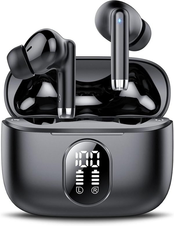 ear Wireless Earbuds, 2025 New Bluetooth 5.4 Headphones HiFi Stereo with 4 ENC Mic, 40H Mini Ear Buds In-Ear Noise Cancelling Earbuds with LED Screen, Ultra Light USB-C Bluetooth Earphones for Android iOS