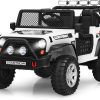 COSTWAY 12V Kids Electric Ride on Truck, Battery Powered Off-road Car with Remote Control, LED Lights, Horn, Music, 4 Spring Suspension Wheels Vehicle Toy for Children (White)